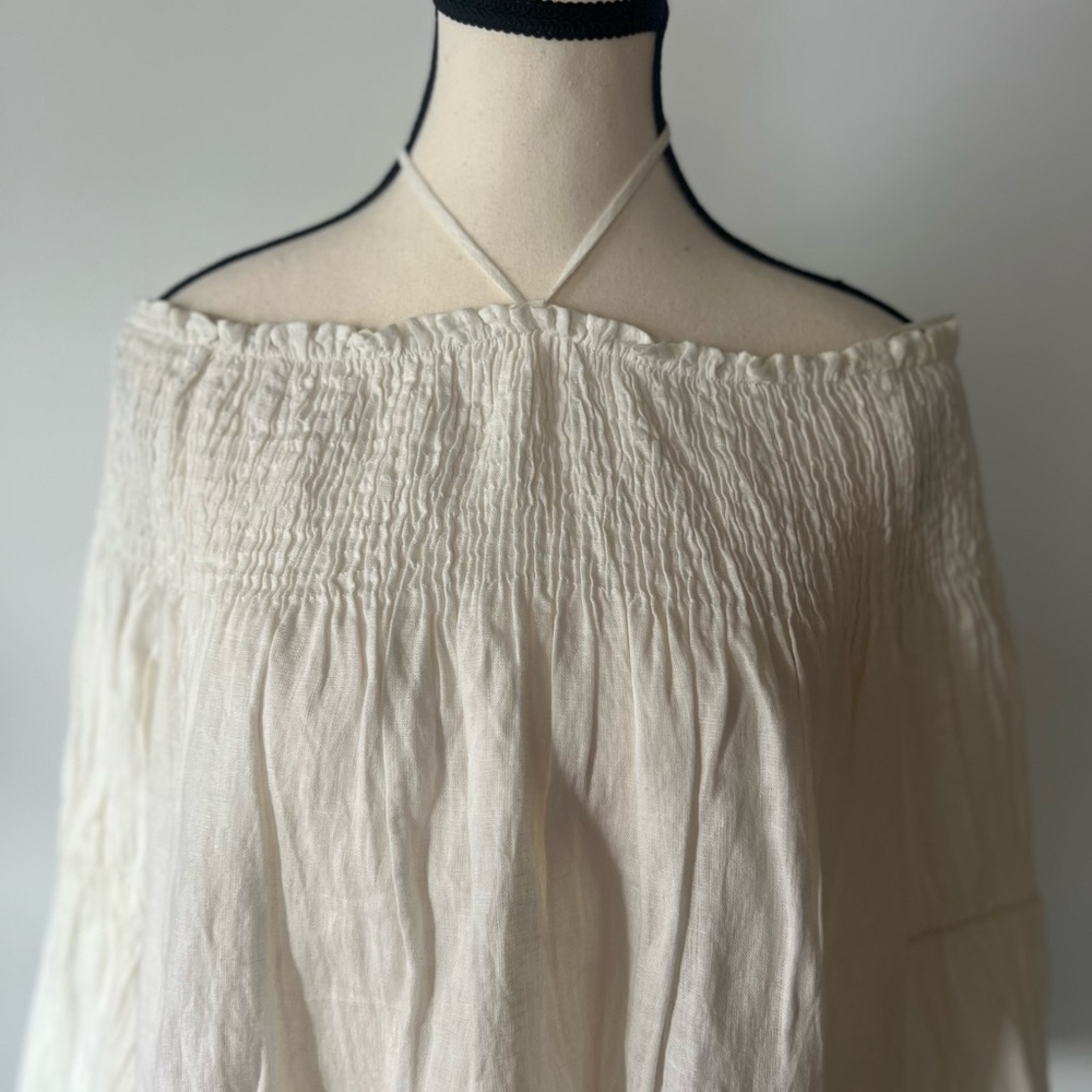 Zara Linen Bohemian Shirt | New with Tags | Elegant Neck Detail | Size M - Picture 3 of 15
